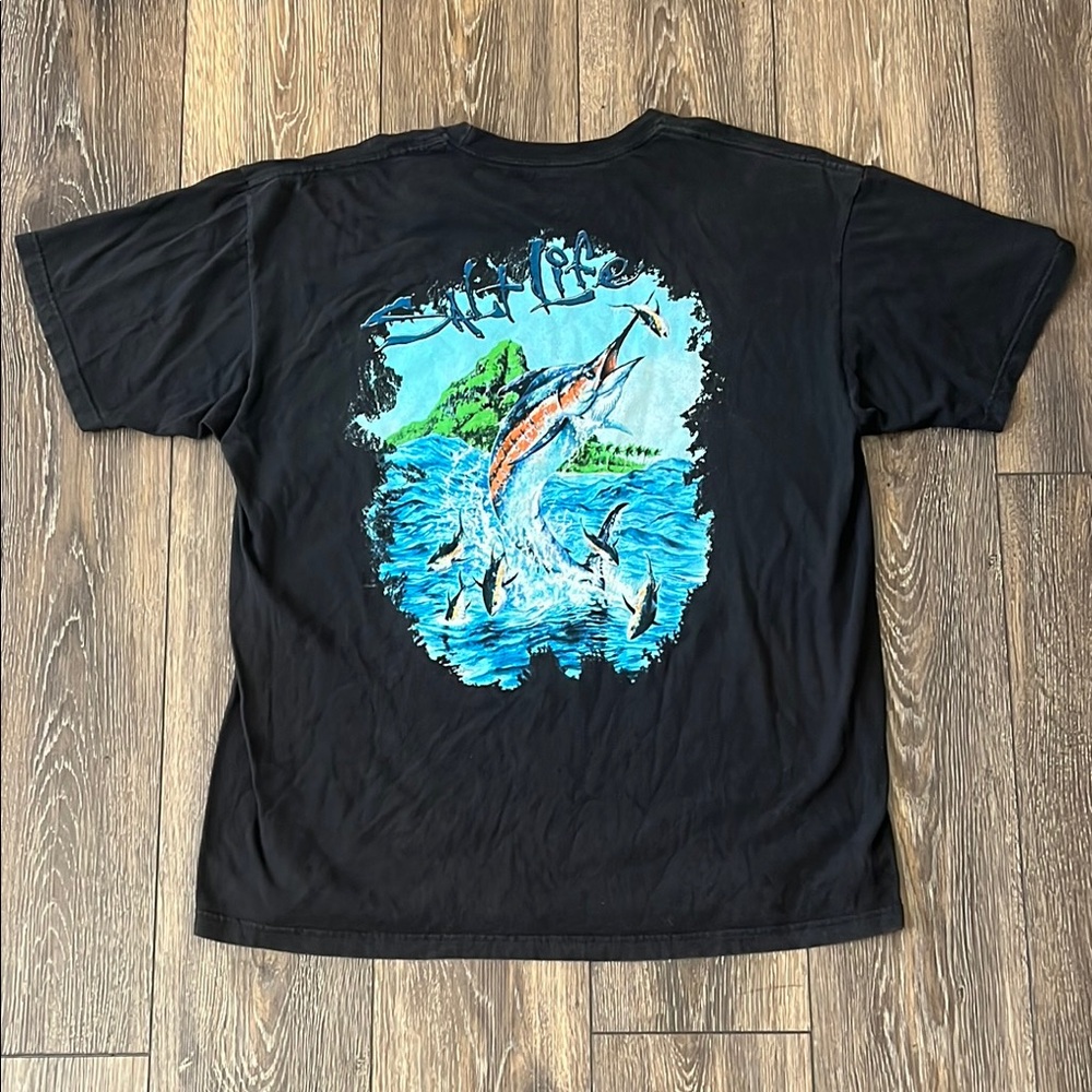 Salt Life Black Graphic T-Shirt with Marlin Design Soft Cotton Adult XL